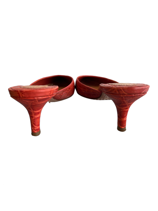 Jil Sander Shoe Size 38 Red Leather Reptile Embossed Pointed Toe Open Back Shoes Red / 38