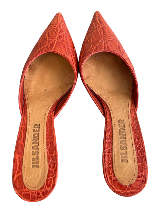 Jil Sander Shoe Size 38 Red Leather Reptile Embossed Pointed Toe Open Back Shoes Red / 38