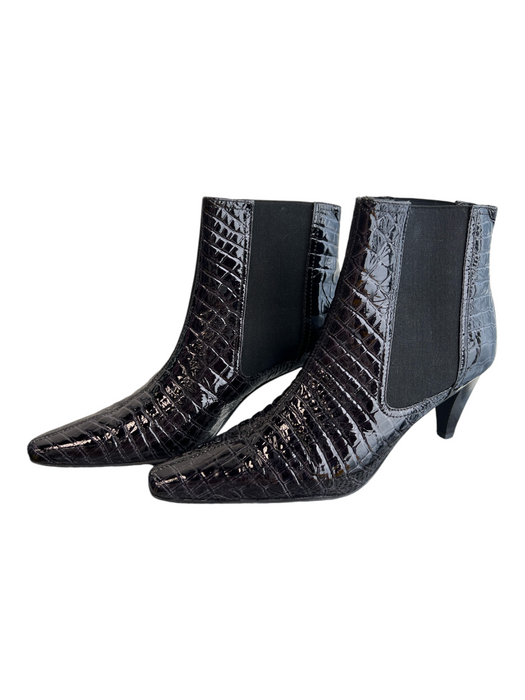Amalfi Shoe Size 7.5 Black Patent Leather Reptile Embossed Pointed Toe Booties Black / 7.5