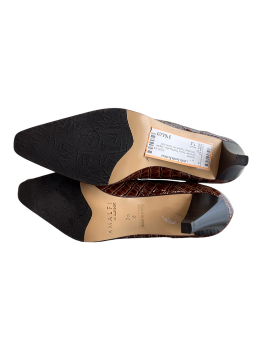 Amalfi Shoe Size 7.5 Brown Patent Leather Reptile Embossed Pointed Toe Booties Brown / 7.5