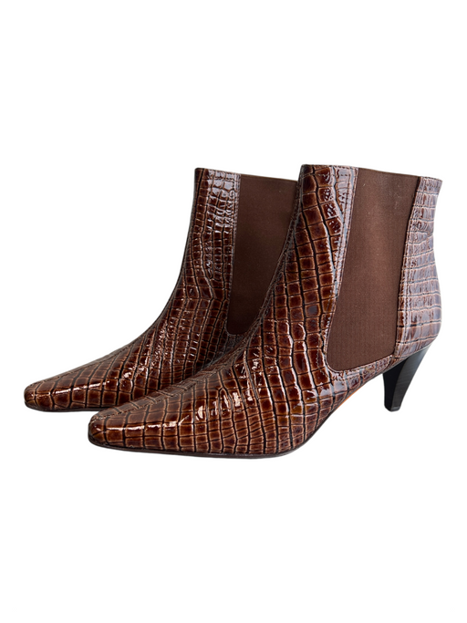 Amalfi Shoe Size 7.5 Brown Patent Leather Reptile Embossed Pointed Toe Booties Brown / 7.5