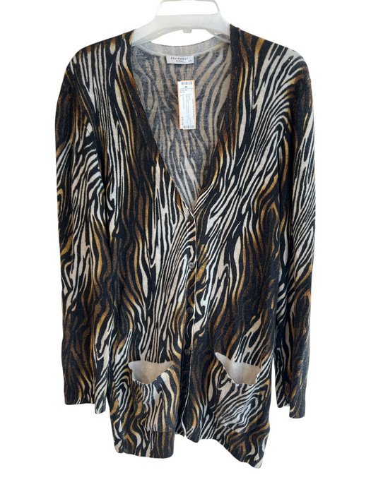 Equipment Femme Size L Black & Brown Cashmere V Neck Button Down Tiger Sweater Black & Brown / L