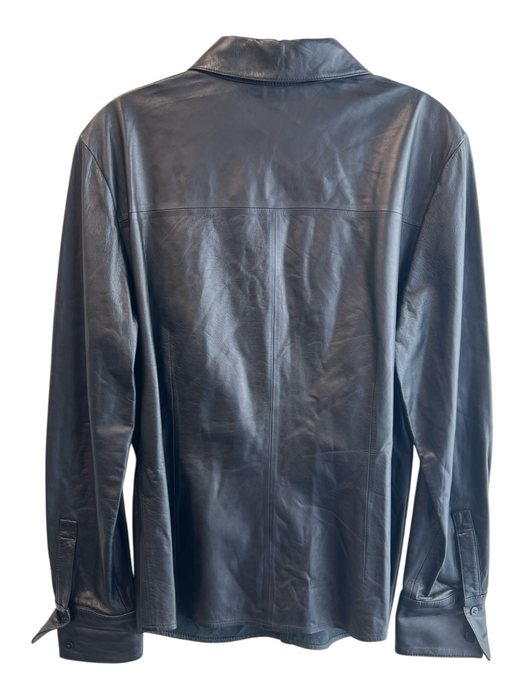 Lafayette 148 Size 12 Black Leather Collared V Neck Zip Close Jacket Black / 12