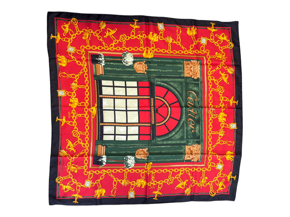Must de Cartier Silk Chain Square Windowpane scarf