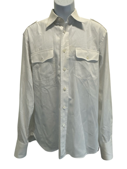 Tom Ford Size 42 White Cotton Solid Button Up Button Detail Long Sleeve Shirt White / 42