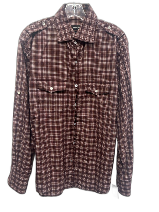 Tom Ford Size 17.5 Red & White Cotton Plaid Button Up Men's Long Sleeve Shirt Red & White / 17.5