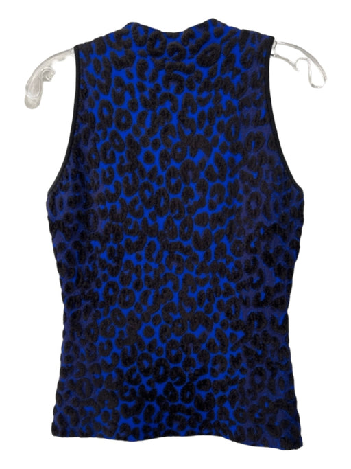 Milly Size S Blue & Black Viscose Blend Mock Neck Sleeveless Cheetah Top Blue & Black / S