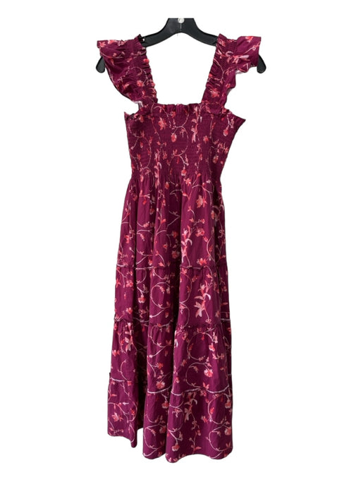 Hill House Size XXS purple & pink Cotton Ruffle Straps Smocked Bodice Midi Dress purple & pink / XXS