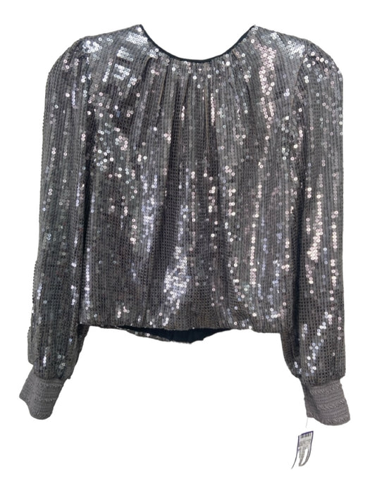 Alice + Olivia Size S Silver Polyester Sequined Keyhole pleats Top Silver / S