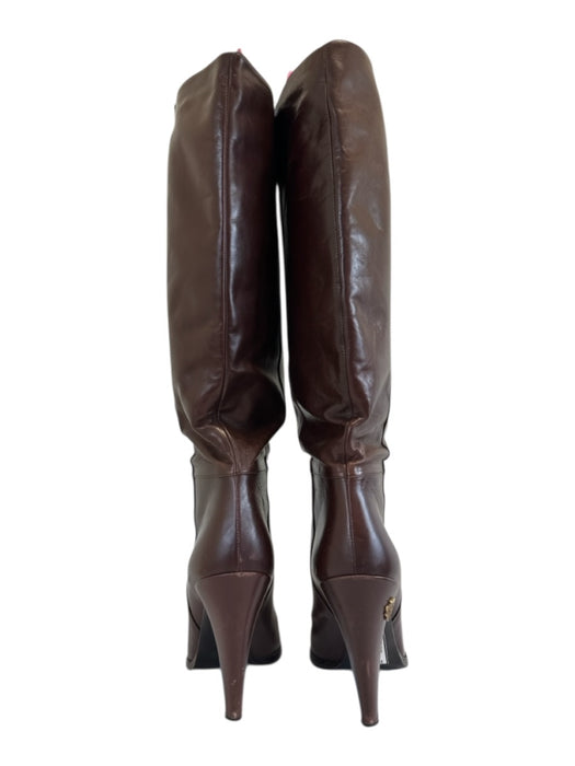 Gucci Shoe Size 10B Dark Brown Leather Heel Pull On Round Toe Below knee Boots Dark Brown / 10B