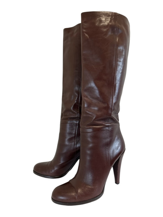 Gucci Shoe Size 10B Dark Brown Leather Heel Pull On Round Toe Below knee Boots Dark Brown / 10B