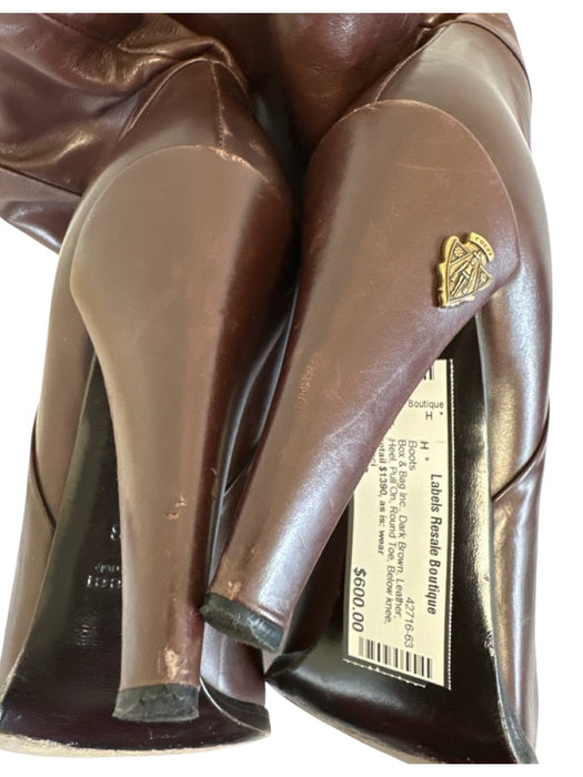 Gucci Shoe Size 10B Dark Brown Leather Heel Pull On Round Toe Below knee Boots Dark Brown / 10B