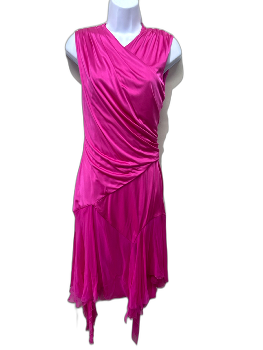 Versace Size 42 Bright Pink Viscose & Silk Midi Sleeveless Cocktail Ruffle Dress Bright Pink / 42