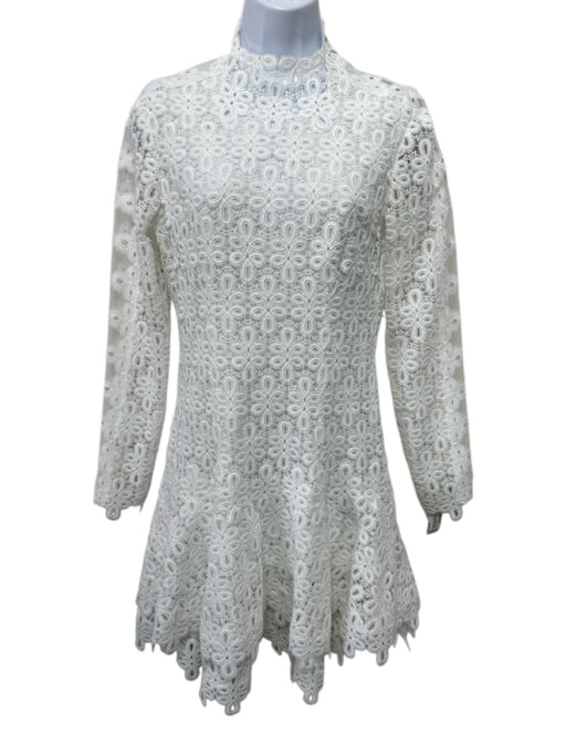 Jonathan Simkhai Size 6 White Polyester Zip Back Long Sleeve Mini Lace Dress White / 6