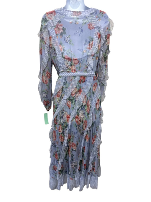 Zimmermann Size 1 Blue & Multi Silk floral print Polka Dot Slip Inc Ruffle Dress Blue & Multi / 1