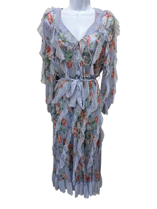 Zimmermann Size 1 Blue & Multi Silk floral print Polka Dot Slip Inc Ruffle Dress Blue & Multi / 1