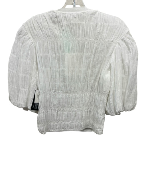 Frame Size S White Cotton Blend V Neck Puff Sleeve Button Front Top White / S