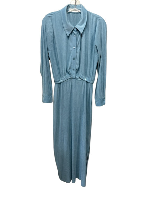 Jonathan Simkhai Size S Blue Poly Blend 1/2 Button Ribbed Maxi Zip Side Dress Blue / S