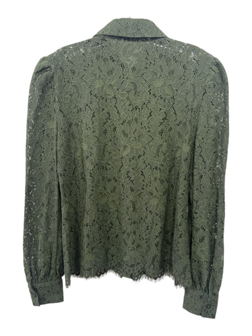 L'agence Size XS Green Nylon Blend Button Front Lace Collared Top Green / XS
