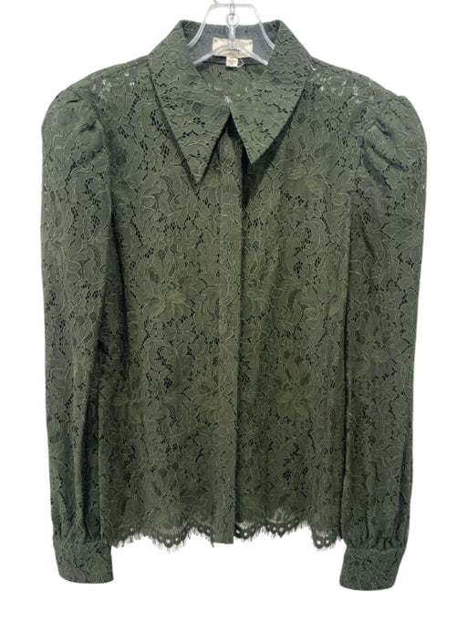 L'agence Size XS Green Nylon Blend Button Front Lace Collared Top Green / XS
