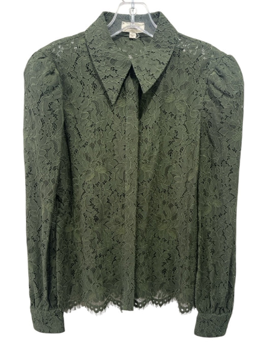 L'agence Size XS Green Nylon Blend Button Front Lace Collared Top Green / XS