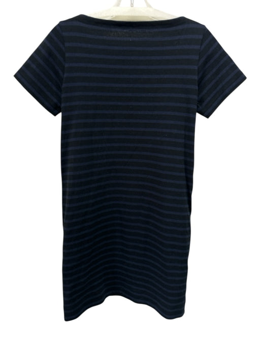Sacai Size 1 Black & Blue Cotton Striped Wide Neck Cap Sleeve Zip Side Dress Black & Blue / 1