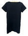 Sacai Size 1 Black & Blue Cotton Striped Wide Neck Cap Sleeve Zip Side Dress Black & Blue / 1