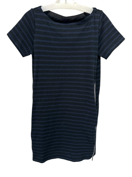 Sacai Size 1 Black & Blue Cotton Striped Wide Neck Cap Sleeve Zip Side Dress Black & Blue / 1