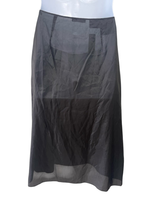 Prada Size 44 Black Curpo One Button Midi Satin Skirt Black / 44