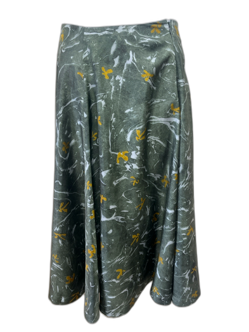 Altuzarra Size 38 Green & Multi Silk Abstract Print Zip Close Pleat Maxi Skirt Green & Multi / 38