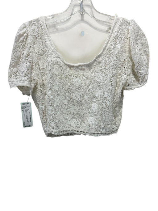 Loveshackfancy Size 4 White Cotton Lace Floral Button Front Square Neck Top White / 4