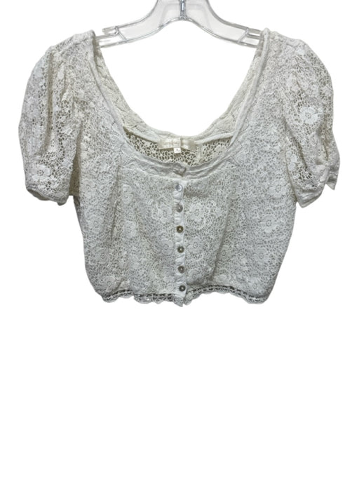 Loveshackfancy Size 4 White Cotton Lace Floral Button Front Square Neck Top White / 4