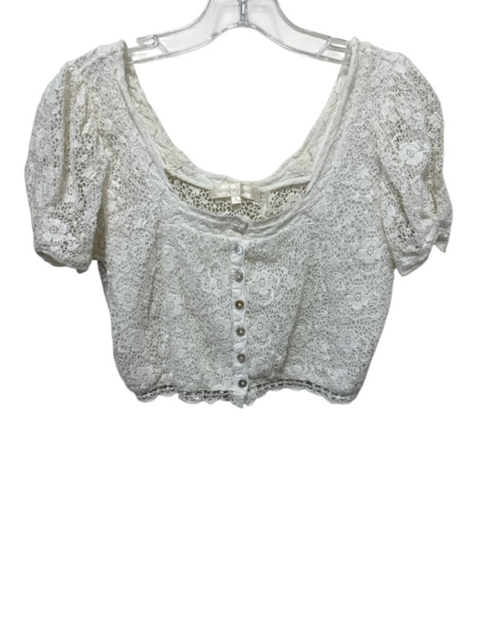 Loveshackfancy Size 4 White Cotton Lace Floral Button Front Square Neck Top White / 4