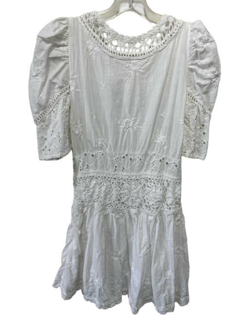Loveshackfancy Size 4 White Cotton Blend 1/2 Sleeve 1/4 Button Mini Dress White / 4