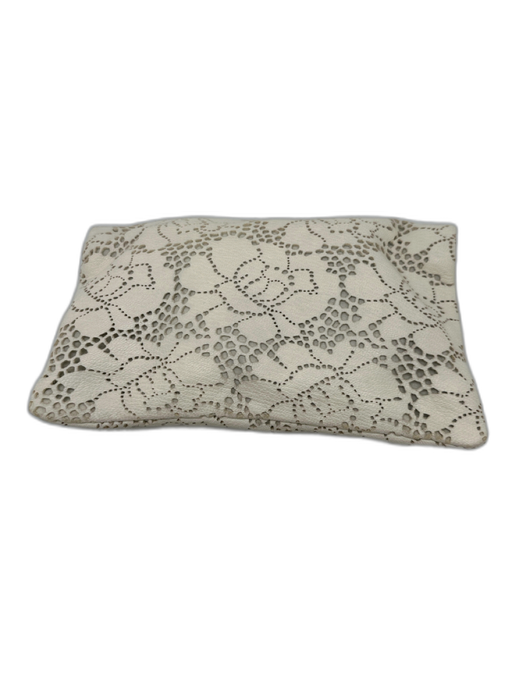 Claire V Off White Leather Zip Close Floral Fold Over Clutch Off White