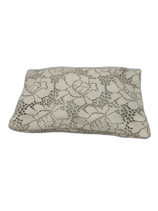 Claire V Off White Leather Zip Close Floral Fold Over Clutch Off White