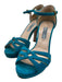 Prada Shoe Size 36 Turquiose Leather Ankle Buckle Open Toe Suede Strappy Heels Turquiose / 36