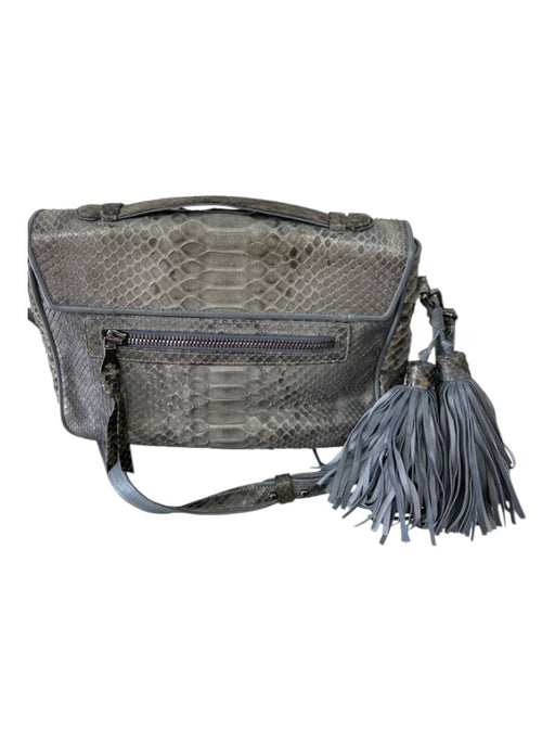 Anthony Luciano Gray Croc Leather Magnetic Closure Tassel Adjustable Strap Bag Gray / S