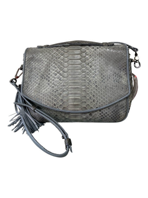 Anthony Luciano Gray Croc Leather Magnetic Closure Tassel Adjustable Strap Bag Gray / S