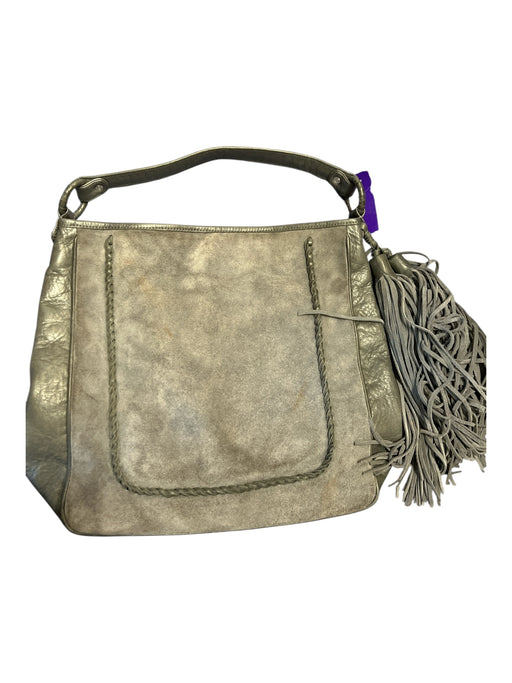 Anthony Luciano Gray Leather & Suede Braided Handle Single Strap Tassel Bag Gray / Medium