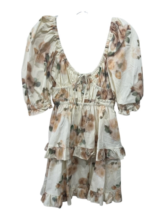 We Wore What Size XS Beige, Green & Orange Cotton Blend Floral Mini Dress Beige, Green & Orange / XS