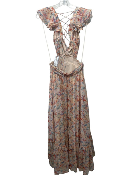 ASTR Size XS Pink & Multi Polyester Blend Floral Lace Up Back Cut Out Back Dress Pink & Multi / XS