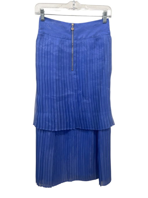 Emily McCarthy Size XS Blue Polyester Zip Back Pleated Tiered Midi Skirt Blue / XS