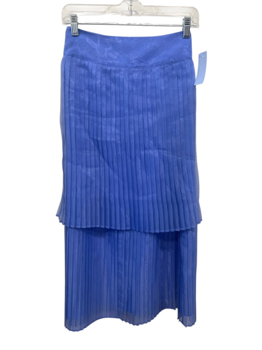 Emily McCarthy Size XS Blue Polyester Zip Back Pleated Tiered Midi Skirt Blue / XS