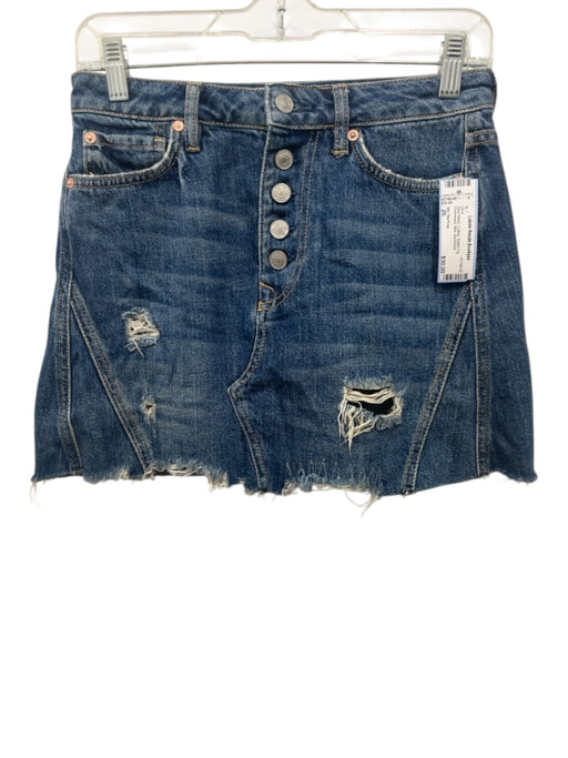 We The Free Size 26 Blue Wash Cotton Button Fly Distressed Mini Skirt Blue Wash / 26