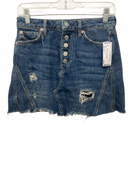 We The Free Size 26 Blue Wash Cotton Button Fly Distressed Mini Skirt Blue Wash / 26