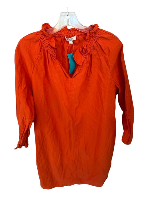 Atlantique Ascoli Size Est M Orange Cotton Long Sleeve Ruffle Collar Dress Orange / Est M