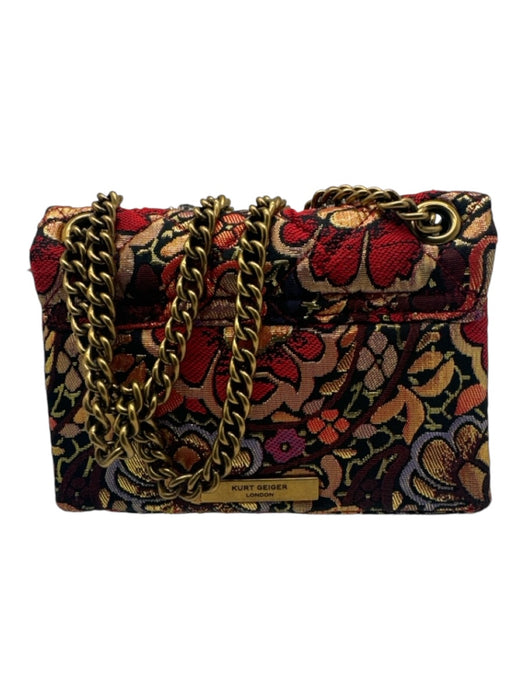 Kurt Geiger Red & Gold Fabric Jacquard Floral Flap Bird Crossbody Bag Red & Gold / Mini