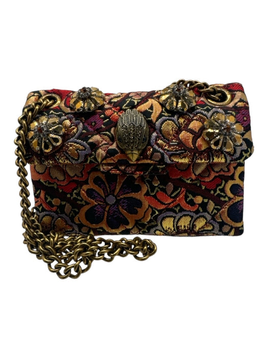 Kurt Geiger Red & Gold Fabric Jacquard Floral Flap Bird Crossbody Bag Red & Gold / Mini