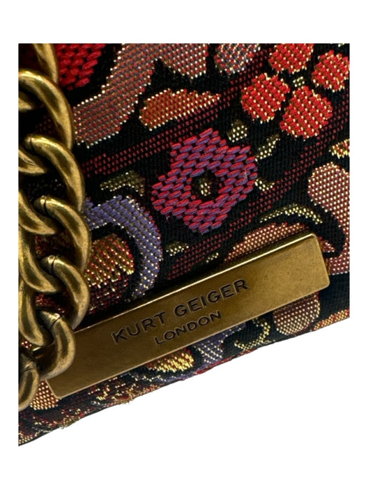 Kurt Geiger Red & Gold Fabric Jacquard Floral Flap Bird Crossbody Bag Red & Gold / Mini